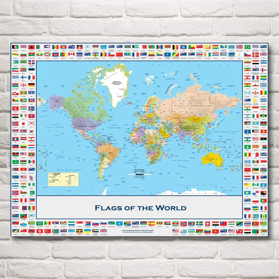 

World Map National Geographic Flag Art Silk Fabric Poster Prints 12x16 18x24 24X32 Inches Home Decor Pictures Free Shipping