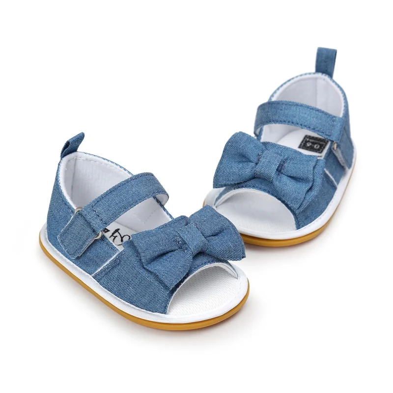 Летний для новорожденных сандалии детские Нескользящие хлопковые сандалии с бантиком для девочек 0-18 месяцев