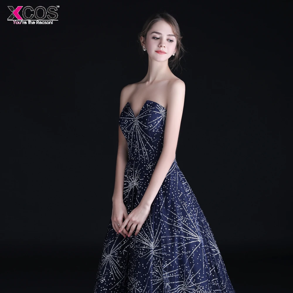 Robe De Soiree блестящее вечернее платье Настоящее Сверкающее сексуальное вечернее платье для особых случаев темно-синие длинные вечерние платья