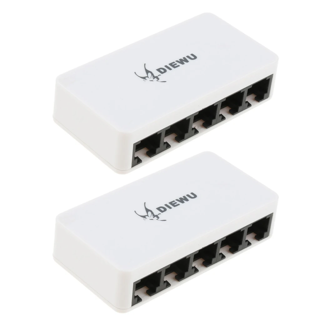 2Pcs 10/100M 5Port Micro USB Power Supply Fast Ethernet RJ45 Network Switch