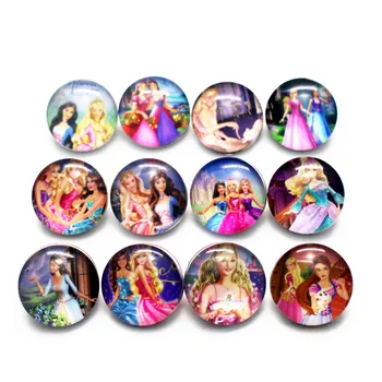 

New arrival 50pcs/lot Ice Princess cartoon Snap Button Print Glass Snap Charms Fit 18mm DIY Ginger Snap Bracelet Jewelry