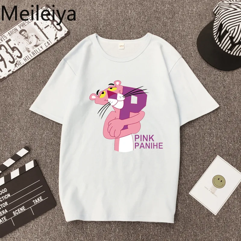 

Harajuku Kawaii Pink Panther Print Woman Tshirt Summer 2019 Short-sleeved Loose Ulzzang T-shirt Woman Plus Size Couple Clothes