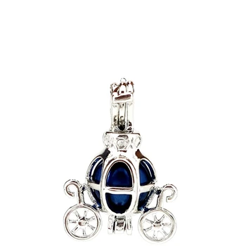 

K1129 5pcs/lot Silver Carriage Car Pearl Beads Cage Pendant Locket Fairytale Party Essential Oil Diffuser