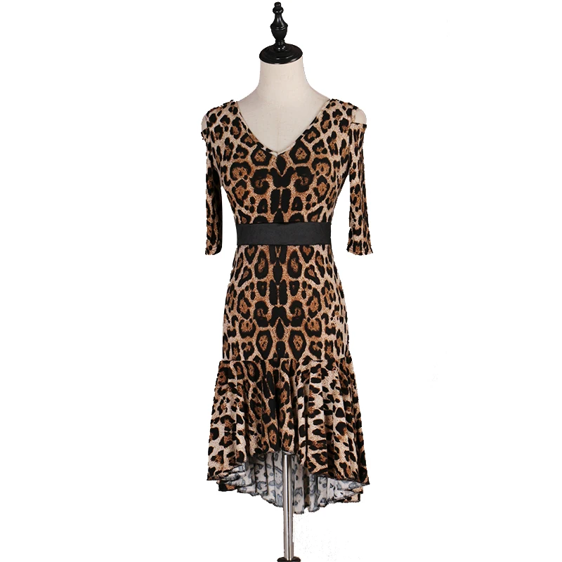 Новый для женщин пикантные для Бальных и латиноамериканских танцев платье леопардовым принтом Румба/Самба/Сальса тренинг танцевальные