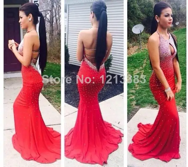 

free shipping robe de soiree 2016 new hot&sexy backless long vestidos de festa party prom gown red mermaid evening Dresses