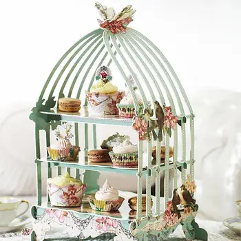 

European Style 3 layers Birdcage Cupcake Cardboard Cake Stand Vintage Wedding Tea Party Display Holder