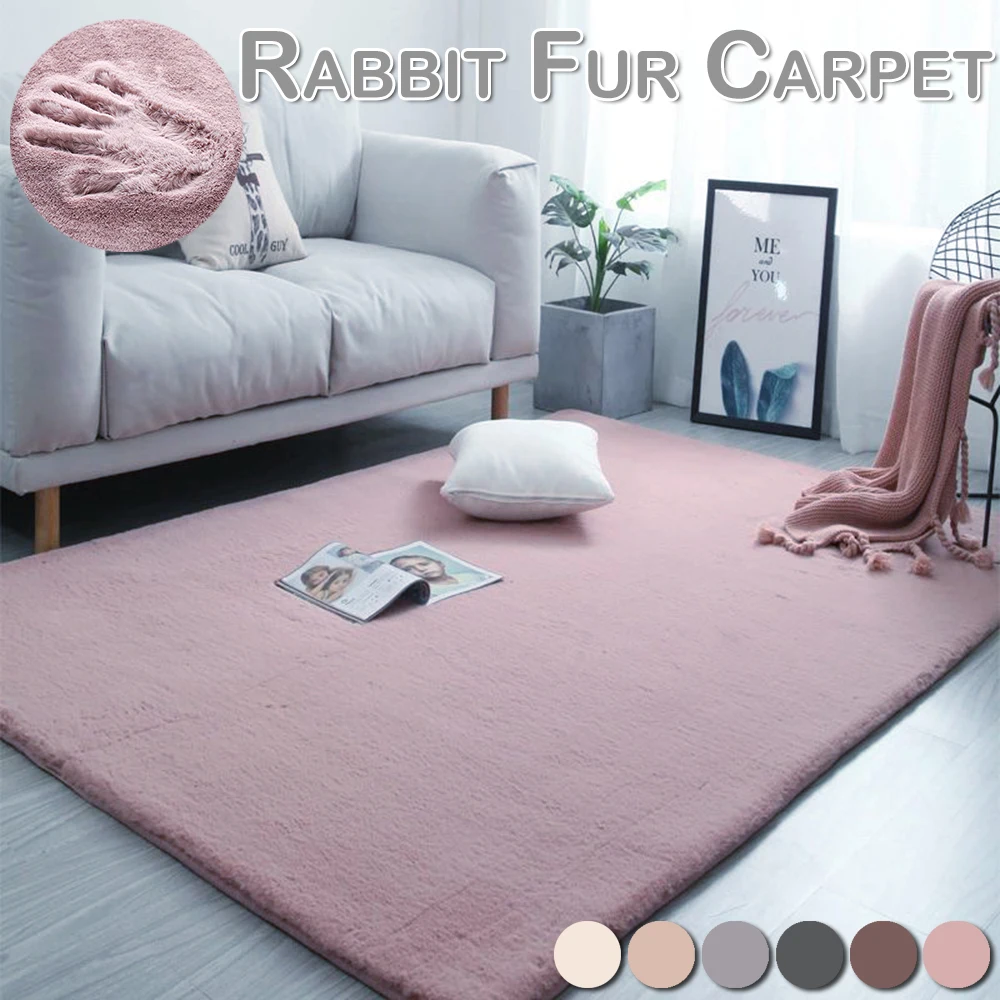 

Home Furnishing Modern Artificial Rabbit Fur Square Carpet Living Room Coffee Table Blanket Bedroom Short Plush Mat D20