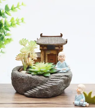 

1PC Buddhism Temple Monk Resin Flowerpot Succulent Plants Planter Flower Pot Home Garden Decoration Bonsai FENGSHUI