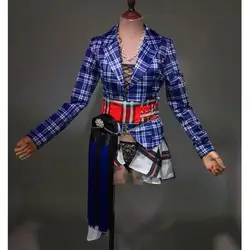Певица сексуальный синий клетчатый костюм сценический Женский комплект ночной клуб одежда глубокий v-образный вырез танцевальный Джаз