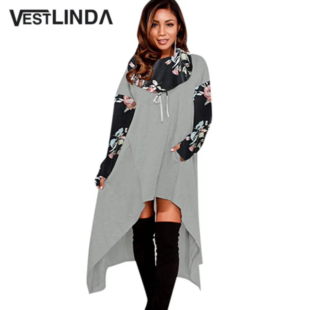 Длинное худи VESTLINDA осень 2018 пуловер с капюшоном длинным рукавом асимметричный