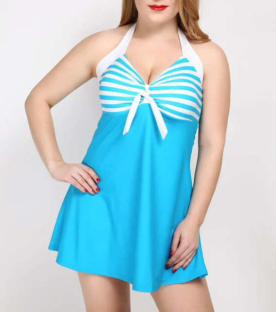 2018 New One Piece Swimwear Female Plus Size Bathing Suit for Fat Women Sexy Swimming Dress