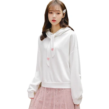 

2019 New Autumn Hoodies Women's College Wind Embroidered Love Sweatshirt Loose Hooded Harajuku Candy Drawstring Hoodies #8102