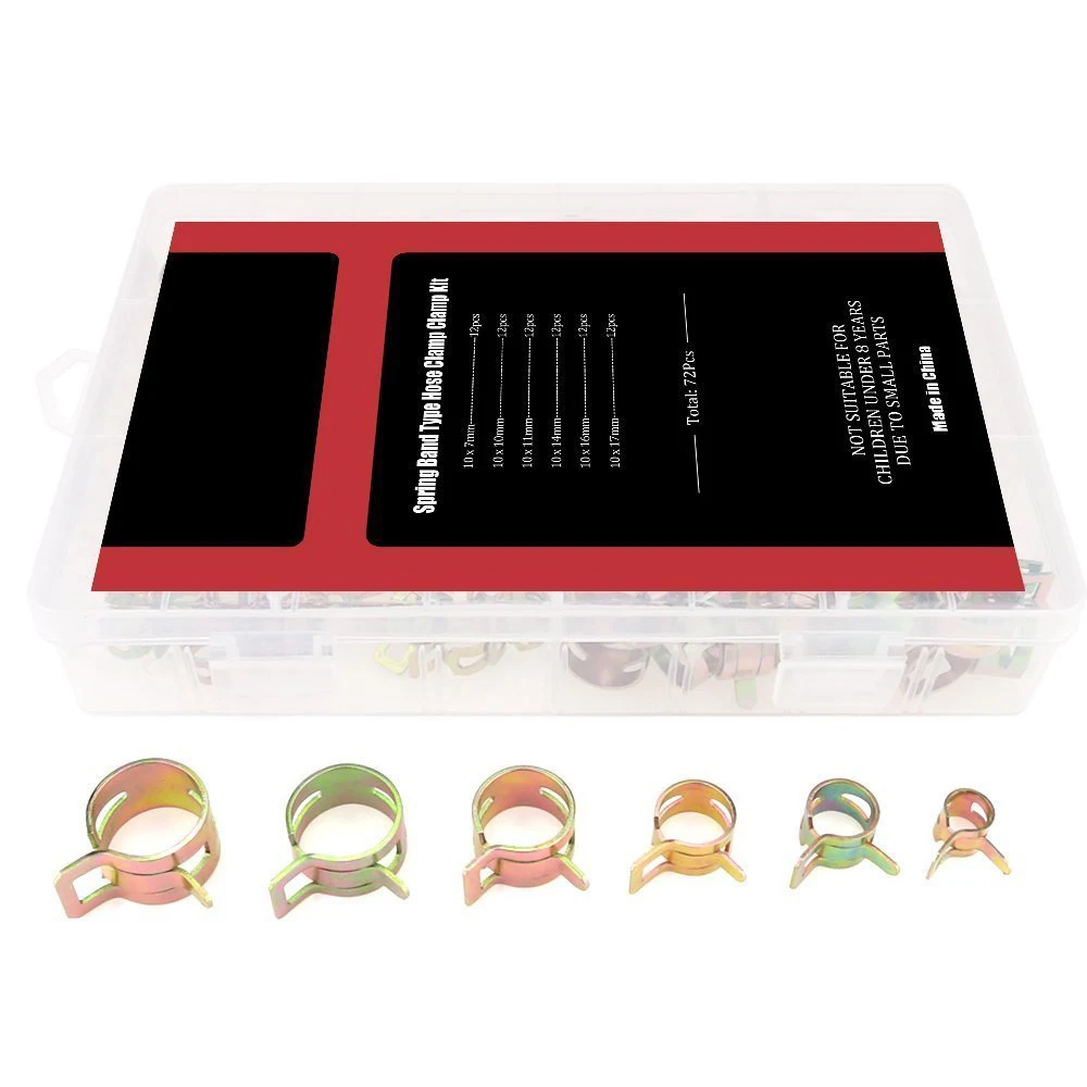 

72 pcs Spring Band Type Action Fuel / Silicone Vacuum Hose Pipe Clamp Low Pressure Air Clip Clamp (10 x 7mm 10mm 11mm 14mm 16m