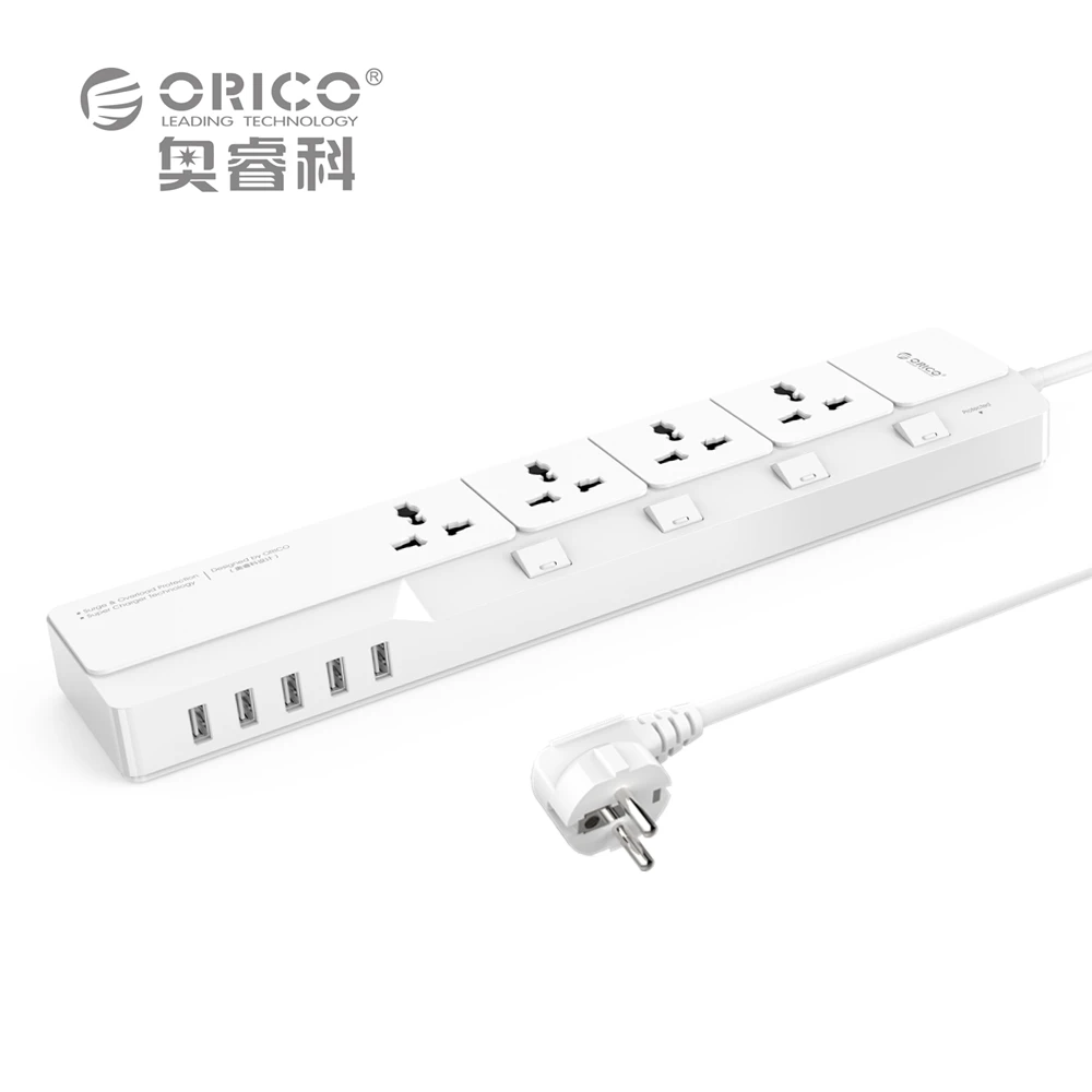 bilder für ORICO OSJ-4A5U Home Office Überspannungsschutz Mit 5 Usb-ladegerät 4 Universal AC Stecker Multi-Outlet Travel Power Streifen-weiß bilder für ORICO OSJ-4A5U Home Office Überspannungsschutz Mit 5 Usb-ladegerät 4 Universal AC Stecker Multi-Outlet Travel Power Streifen-weiß