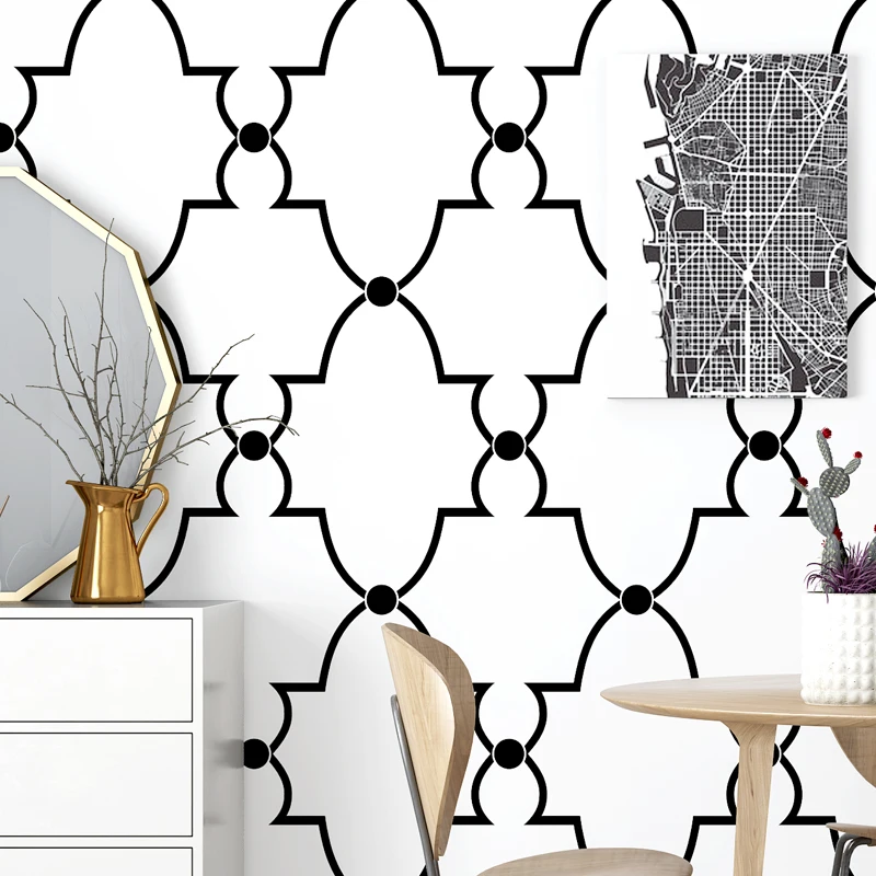 

Nordic Style Wallpaper Ins TV Background Black and White Lattice Geometry Bedroom Living Room Modern Simple Chinese Wallpaper