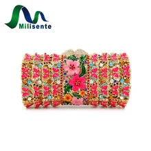Neue Kristall Handtasche Blume Prom Hochzeit Handtasche Für Frauen Rot Gelb Dark Purple Silber