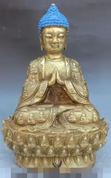 

Free shipping S00133 12" Tibet Buddhism Fane Bronze Gilt Seat lotus Shakyamuni Amitabha Buddha Statue