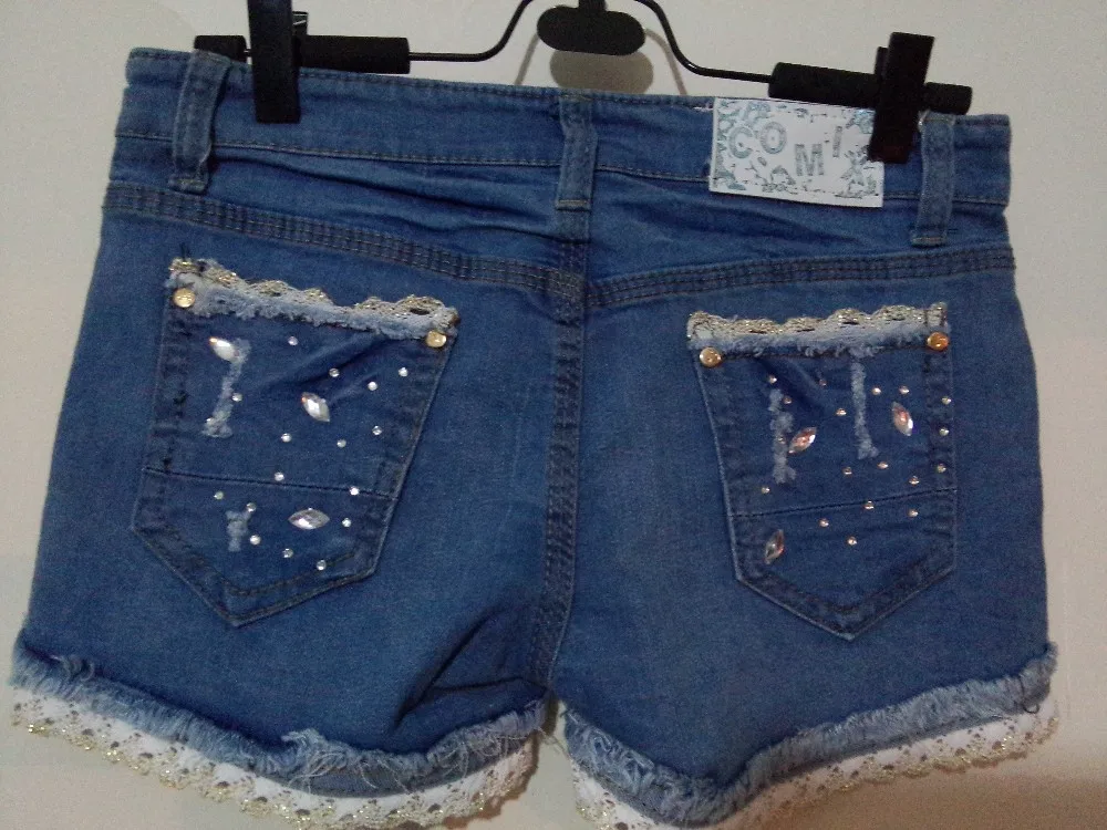 Women casual denim shorts rhinestone 