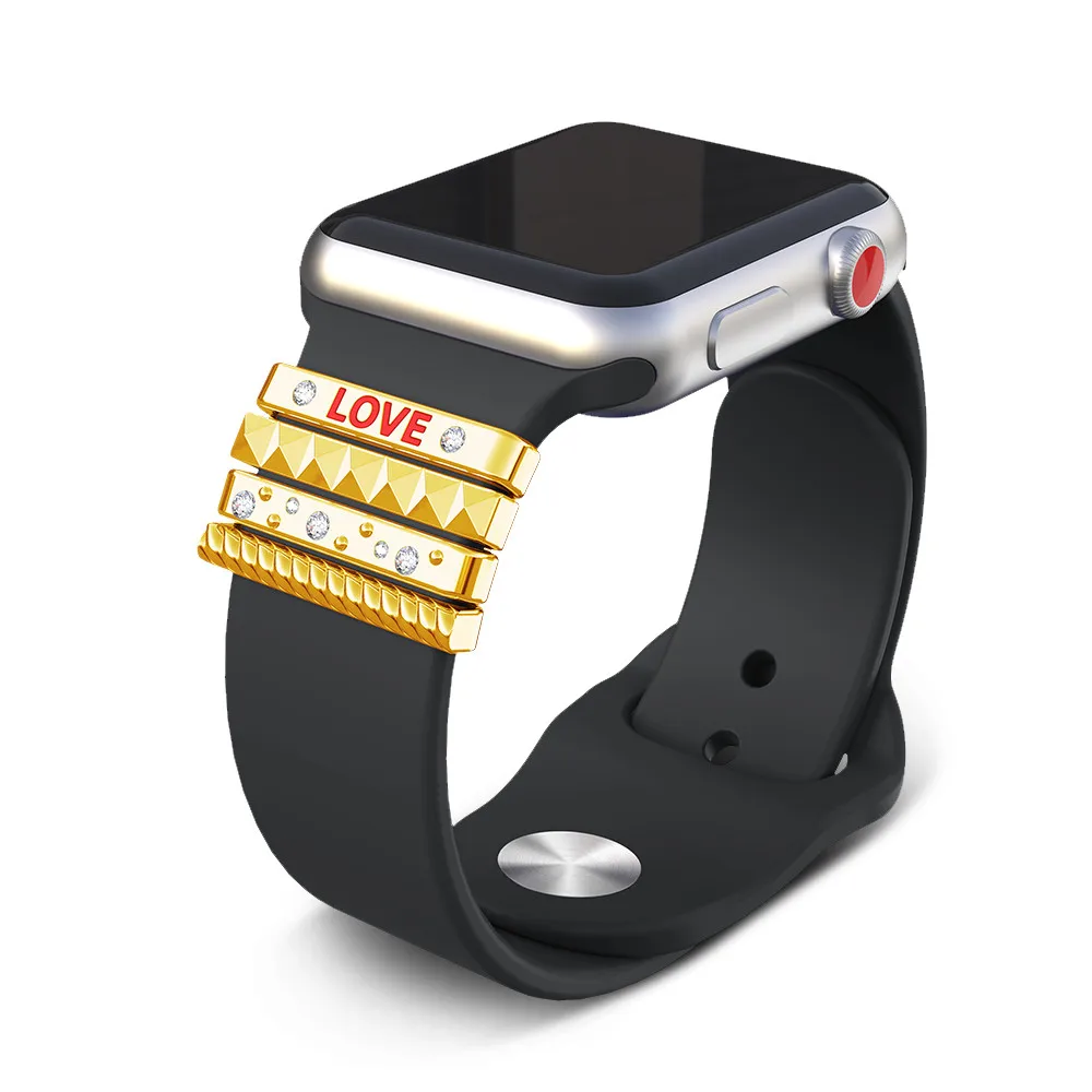 Popular Strap Ornament for Apple Watch Band 38mm Original Silicone Strap Stainless Steel Decorative Ring with LOVE as a Gift (6)