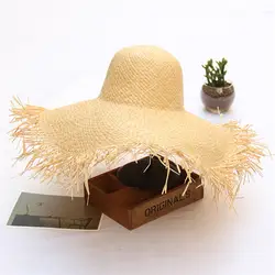 2019 Круглый топ рафия широкие поля, из соломы бахрома объемные шапки летние шляпы от солнца для солнцезащитный крем для женщин Пляжные шапки