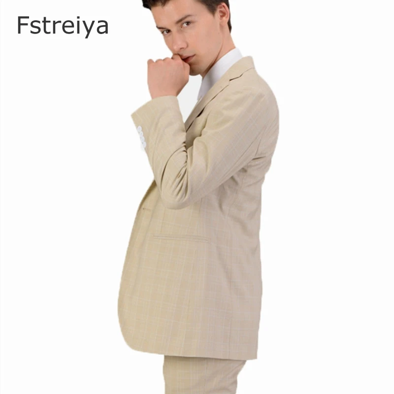 Custom Made high quality 150's worsted wool windowpane Men slim fit Suit for wedding customized mens clothing groom suit 3 piece
