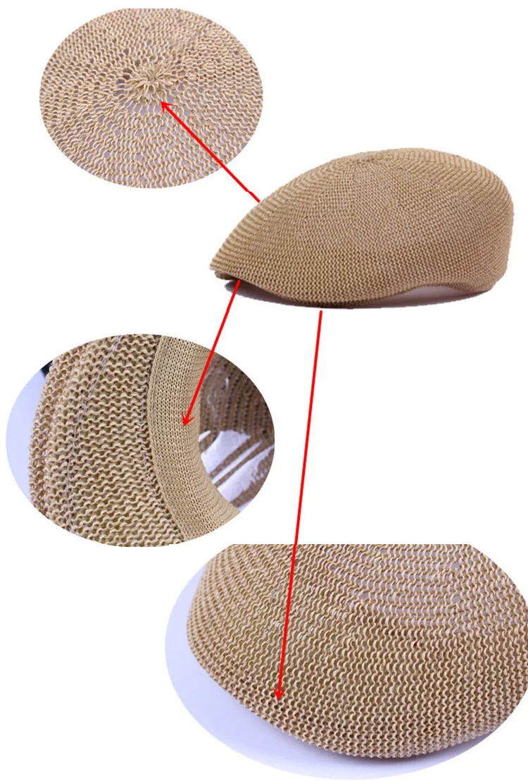 Middle-Aged Summer Straw Mesh Breathable Beret Outdoor Sunshade Leisure Hat Straw Simple Sunscreen Hat (9)