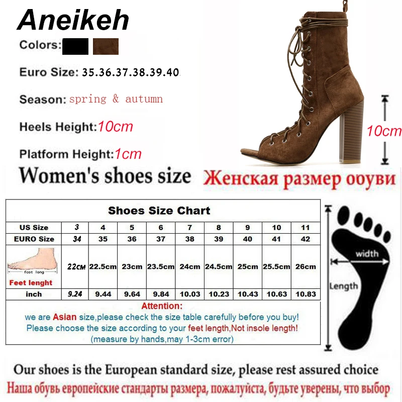 Aneikeh/Гладиатор Стиль замшевые туфли с открытым носом на платформе, со шнуровкой; сандалии на коротком каблуке сапоги Демисезонный на плоском квадратном каблуке; Ботильоны женская обувь
