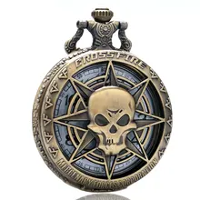 Полые винтажные бронзовые Череп Призрак крест огонь кварцевые карманные часы ожерелье подарок для мужчин P314