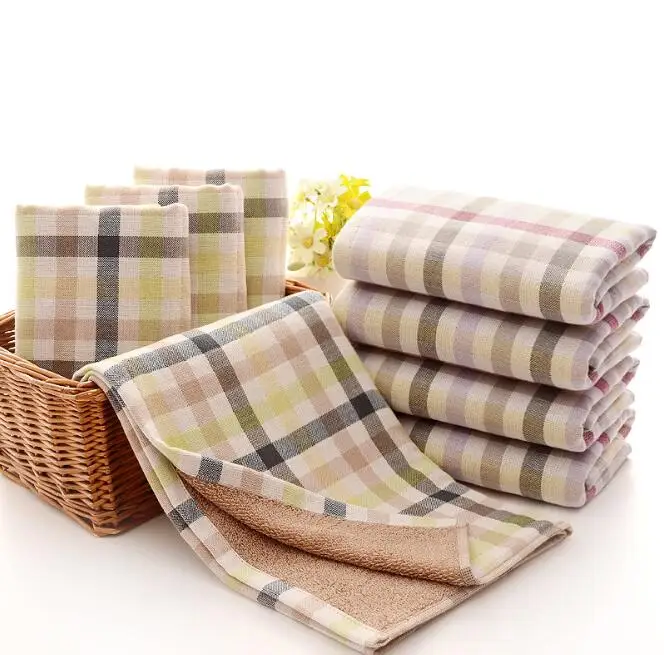 

34x76cm Plaid Eco Cotton Towel Face Hand Hair Bath Towel Looped Terry Towel Adult Towel Family Hotel General Use