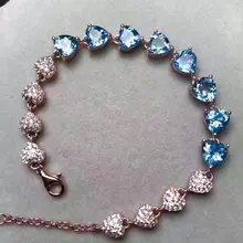 Верность естественно 6 мм голубой топаз браслет s925 серебро сердце моды ювелирных украшений для женщин вечерние природных драгоценных камней