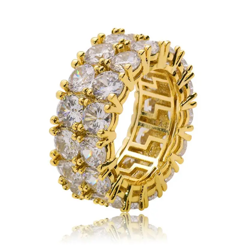 Vecalon блестящее кольцо в стиле хип-хоп, 925 серебро, золото, заполненное AAAAA Cz, вечерние, юбилейные кольца для мужчин, ювелирные изделия на палец в стиле рок, быстрая - Main Stone Color: Gold
