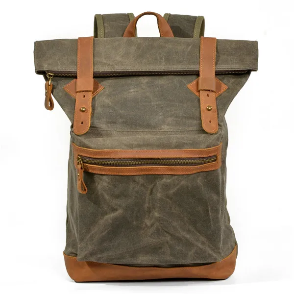 Роскошный холст кожаные рюкзаки для подростков водонепроницаемые дорожные рюкзаки винтажная сумка для школы рюкзаки ретро рюкзак - Цвет: Армейский зеленый
