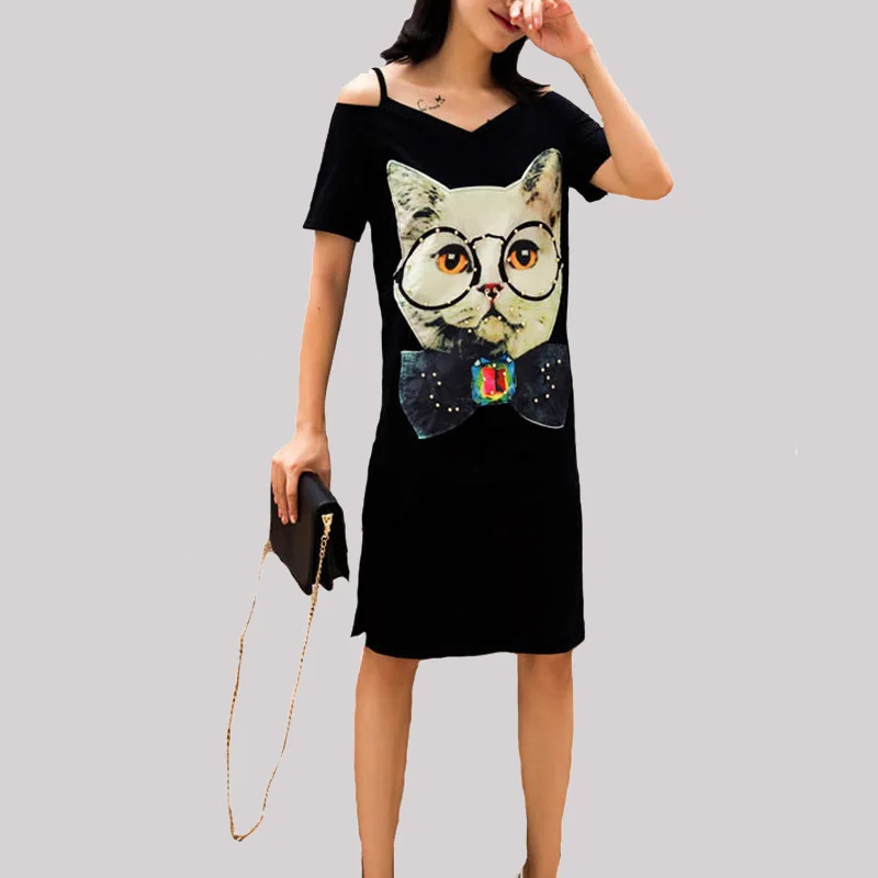 

womens sexy big plus size M-5XL T-shirt dress XXL 3XL XXXL 4XL XXXXL blouse off shoulder cat beaded loose Casual long dresses