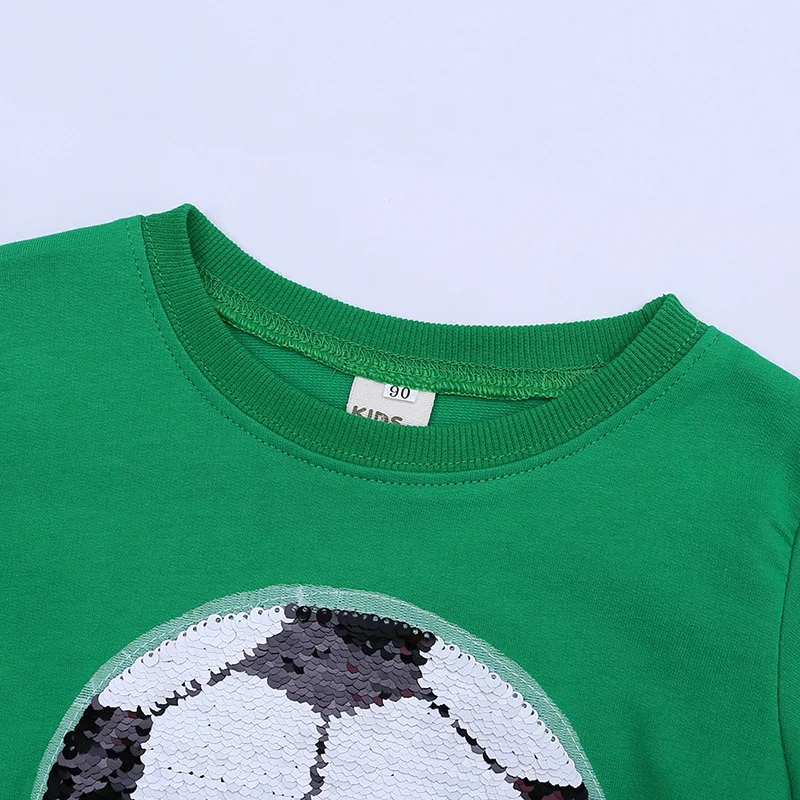 Летний топ для маленьких мальчиков, футбол, украшение блестки, Повседневная футболка, топы, рубашки, одежда, От 2 до 8 лет, красный, зеленый, черный