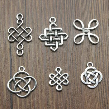 

15pcs/lot Chinese Knot Pendant Charms Antique Silver Color Chinese Knot Lucky Charms Jewelry DIY Chinese Knot Charms