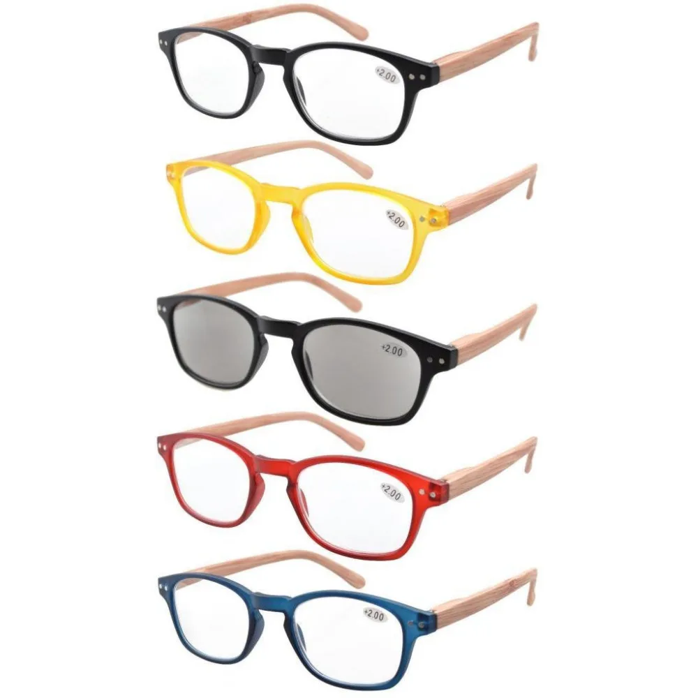 

R034 Eyekepper 5-pack Spring Hinge Wood-grain Printed Arms Reading Glasses Sun Readers +0.50---+4.00