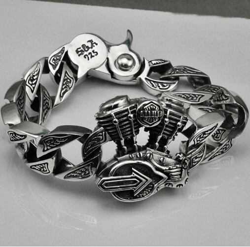  S925 Thai silver Motorcycle bracelets for cool Men jewelry punk style 925 Sterling Silver Bracelet HYB15 