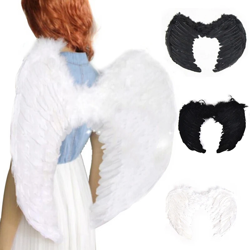 4 размера черный белый цвет крылья феи-ангела с перьями девичник ночь маскарадный костюм Хэллоуин вечерние принадлежности для мероприятий