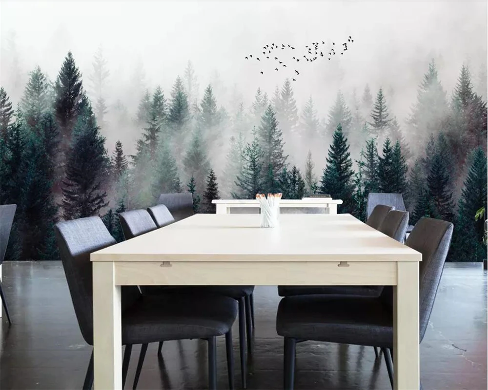 Beibehang Custom wallpaper Modern Fresh Fog Forest Clouds Flying Bird Nordic TV backdrop 3d Living room Bedroom 3d wallpaper