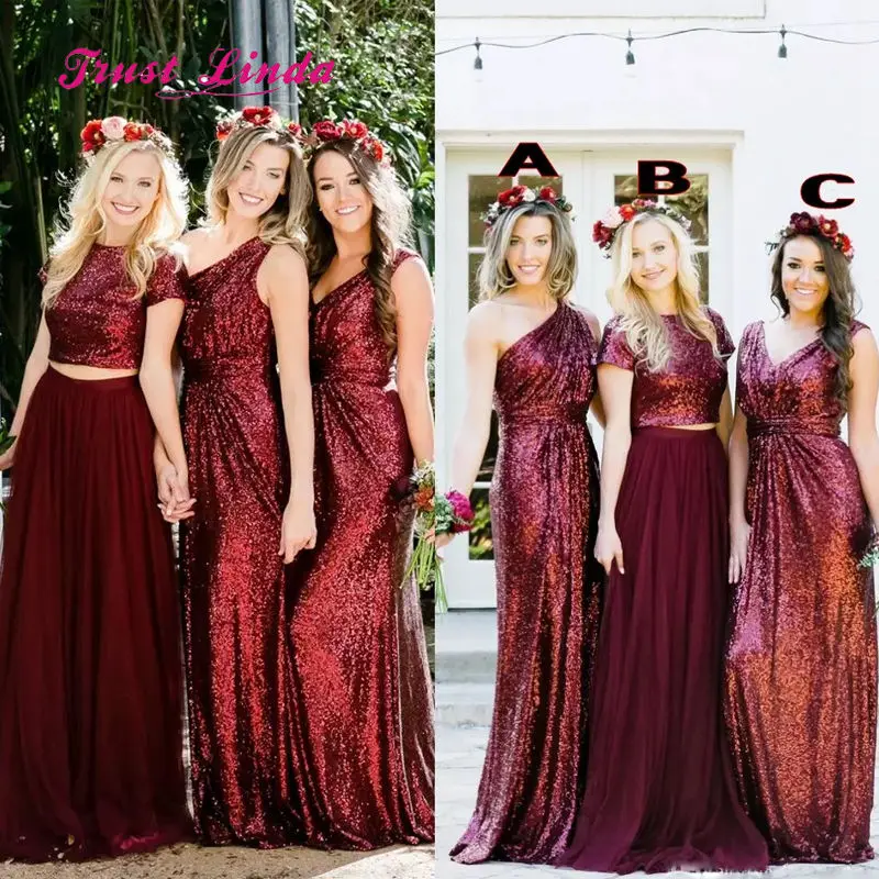 sequin burgundy bridesmaid dresses
