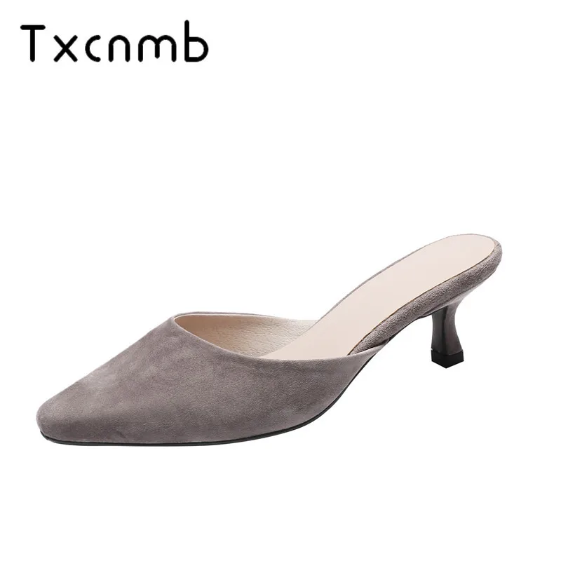 

TXCNMB 2019 New Genuine leather women sandals Elegant Pointed Toe Women Summer Single Shoes Woman wedding Lady Shoes