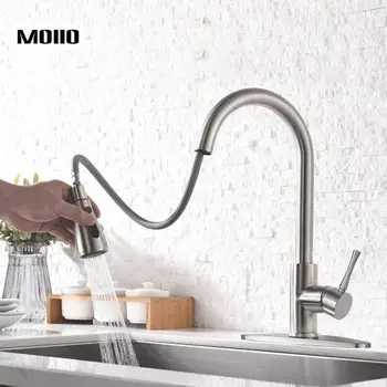 

MOIIO Kitchen Faucets with Pull Down Sprayer Stainless Steel Brushed Nickel, Hot & Cold Water Kitchen Sink Faucet with Nozzle