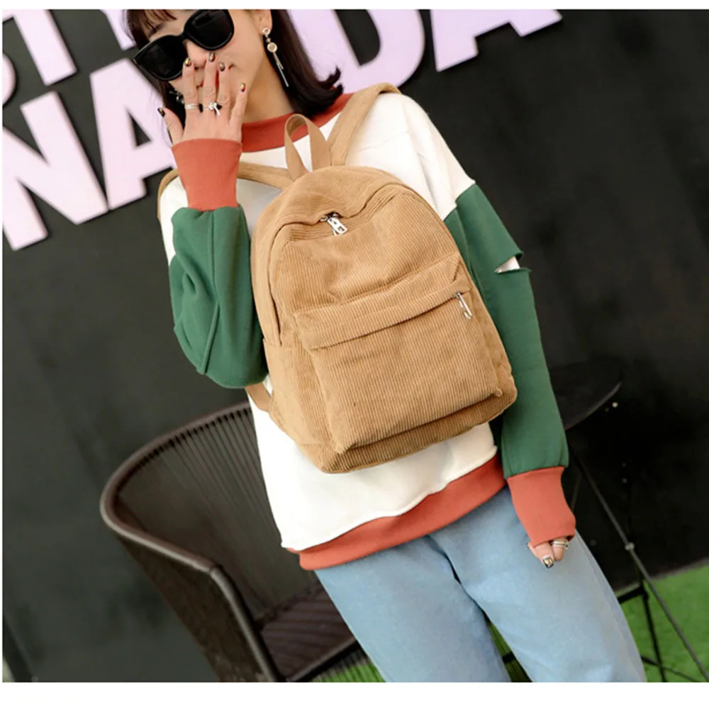  Women Backpack Preppy Style School Bags Soft Fabric Travel Backpack Corduroy Bookbag for Teenage Gi - 33038228294