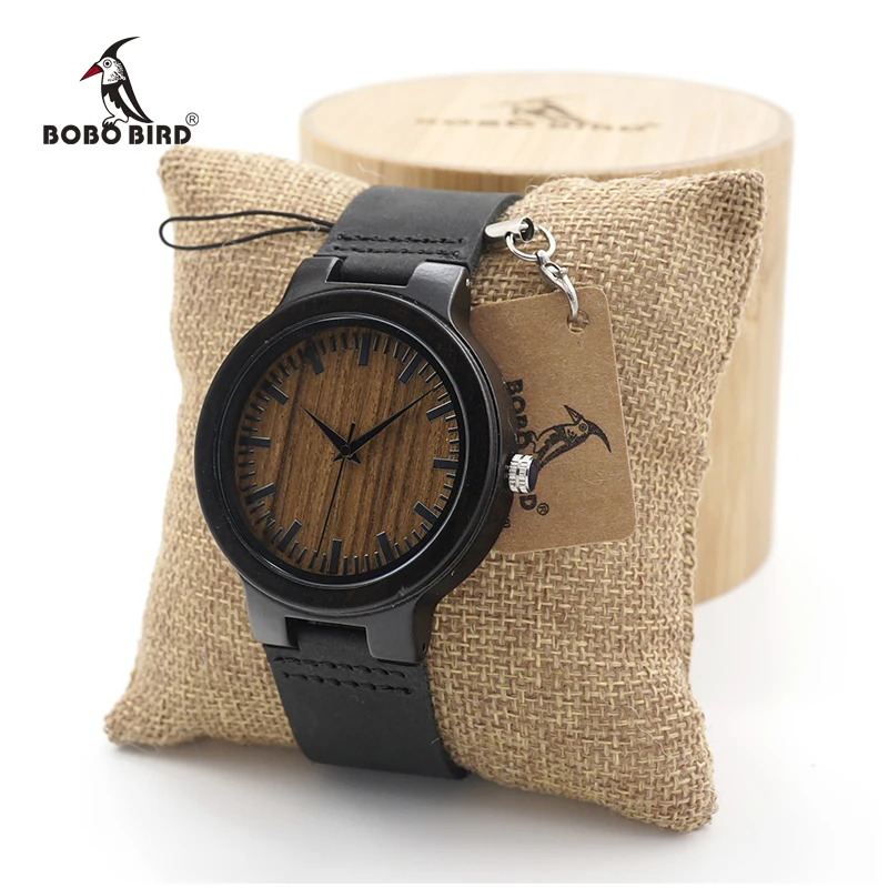 Watch Men erkek kol saati BOBO BIRD Ebony Wood Quartz for Male Brand Luxury Wooden Bamboo Wristwatch montre homme