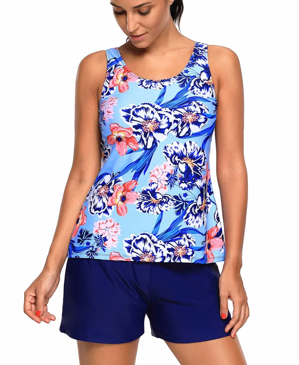 2 Piece Women Swimwear Swimsuit Tankini Swimsuits Women Deep O Neck Tops & Shorts Bathing Suit