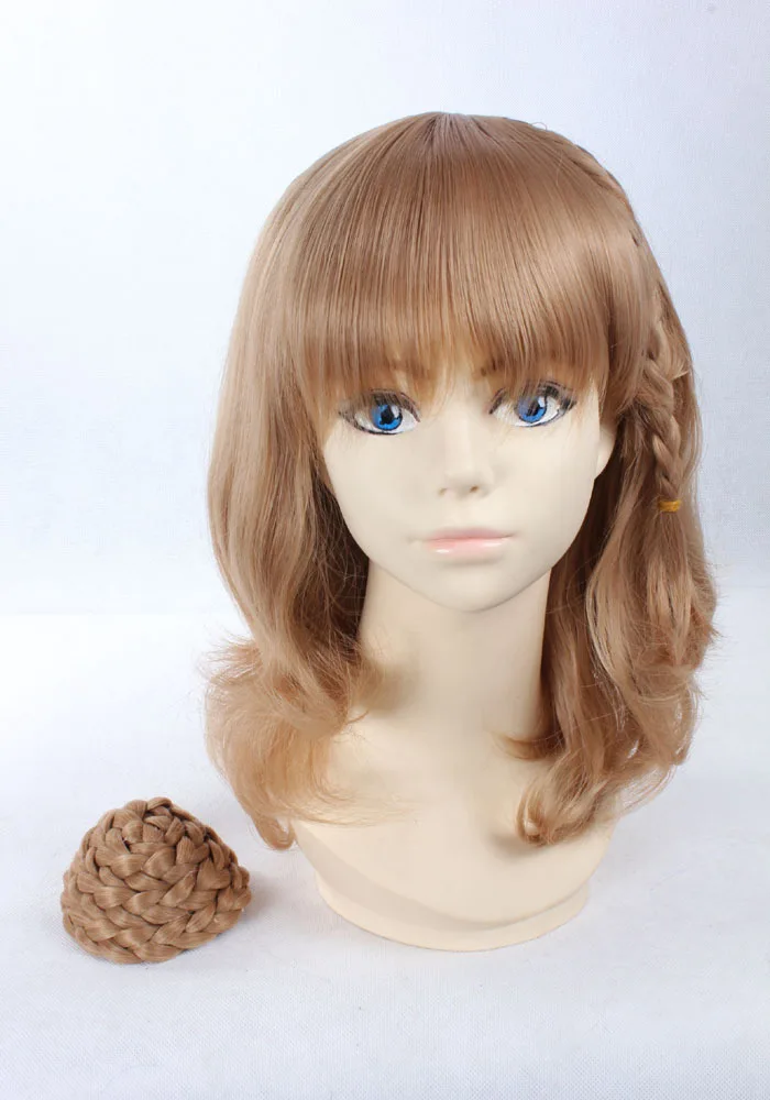 Quality Thick Medium Wavy Blonde Bun Wig with Braids Amnesia Heroine