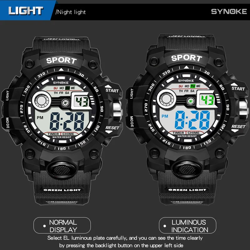 SYNOKE, детские спортивные часы для мальчиков, водонепроницаемые, цифровой светодиодный дисплей, спортивные часы, детские часы с будильником и датой, наручные часы, подарок