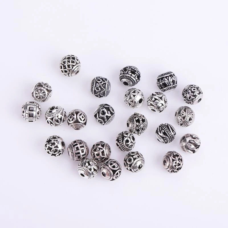 Cuentas de Metal de piezas de 8mm con múltiples diseños, 10/30 ronda de plata espaciador de oración, artesanía hueca, apto para pulseras de joyería - AliExpress