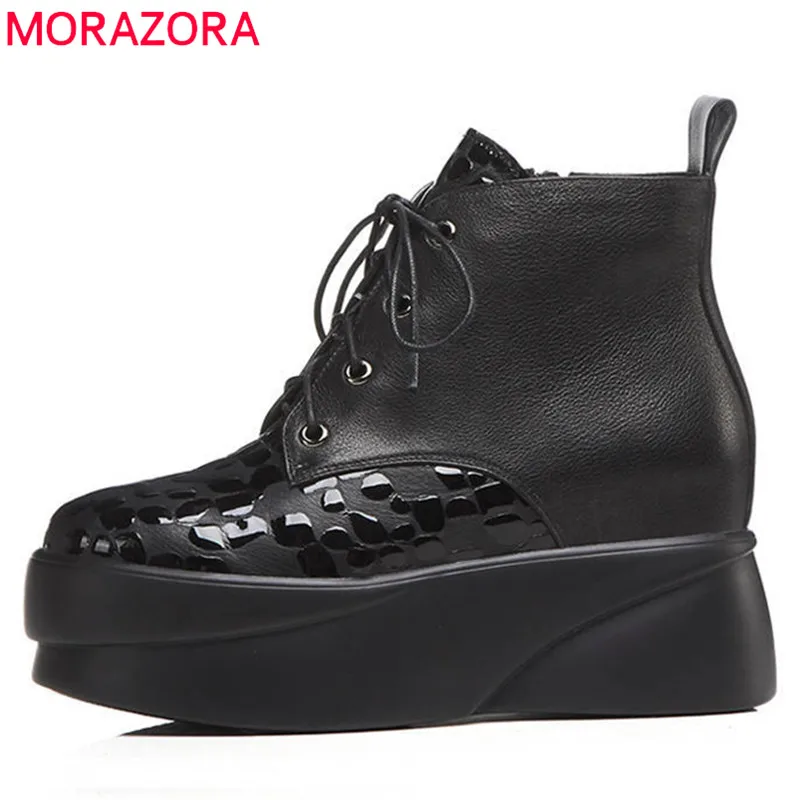 

MORAZORA 2018 top quality cow genuine leather women boots fashion thick heels platform boots punk autumn winter ankle boots