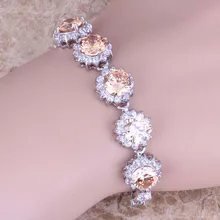 Выборки шампанское кубический zirconwhite CZ 925 пробы серебряная цепь браслет 7 дюймов и мешочек S0625